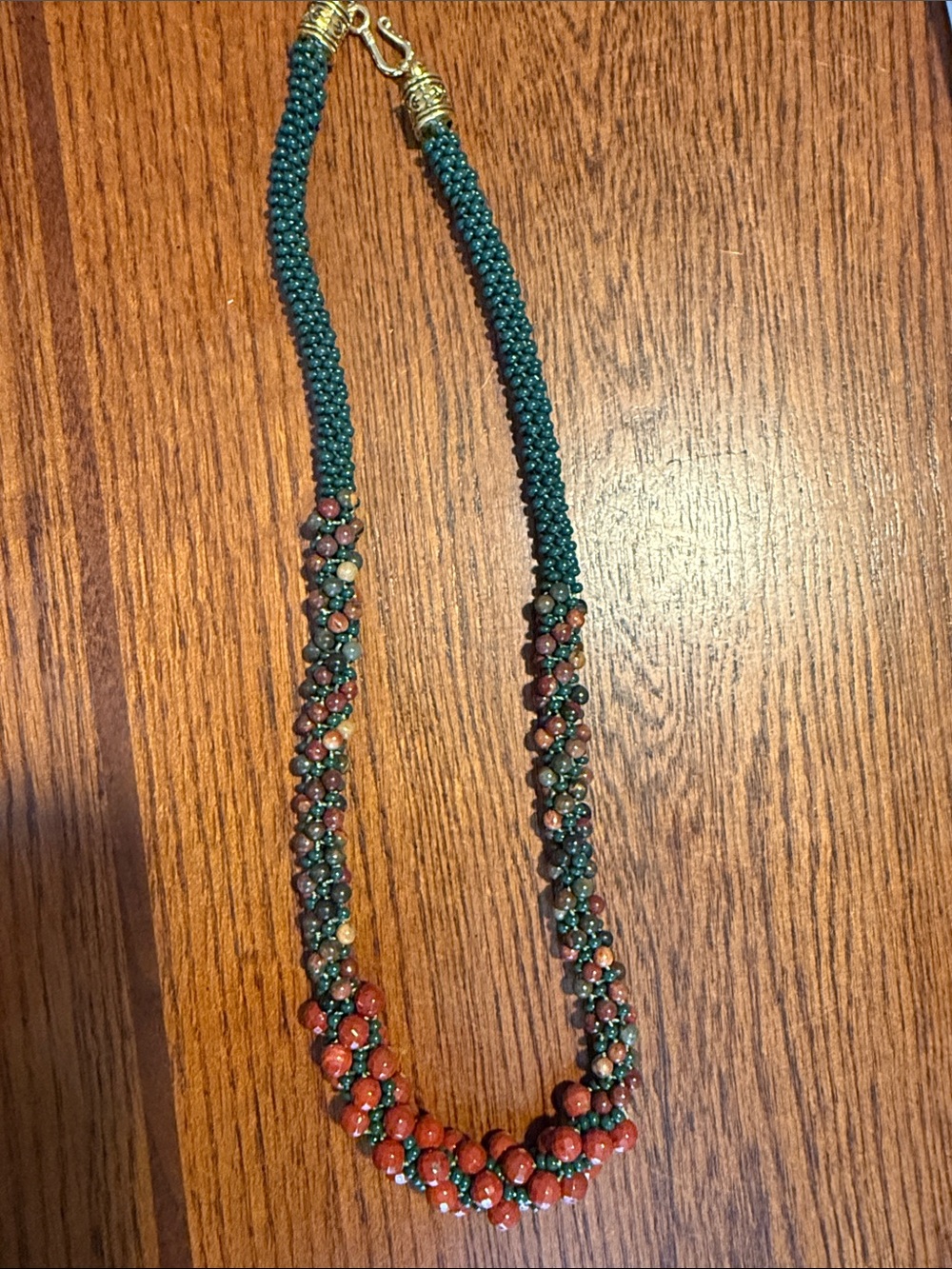 Kumihimo glass and gemstone necklace 
20 inches